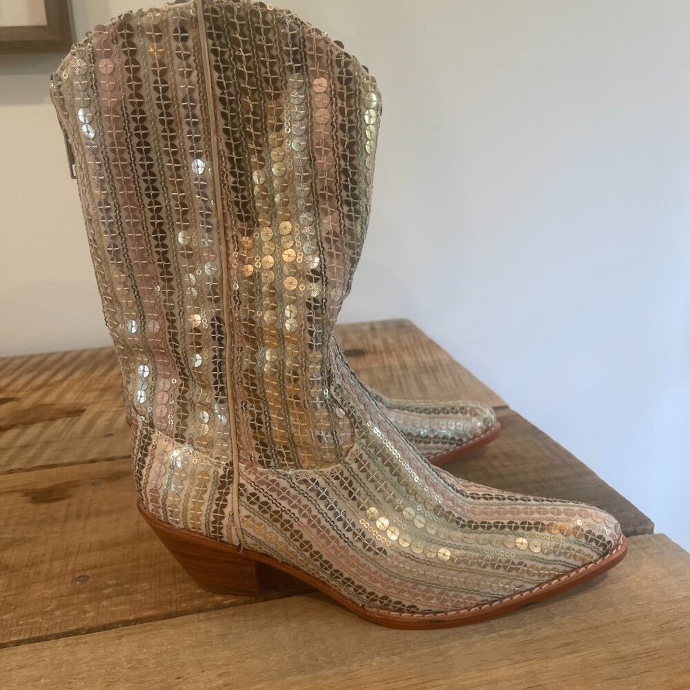Momo New York Sequin Embroidered Western Boots Luna X Free People NWOB Size 39 - Picture 5 of 10